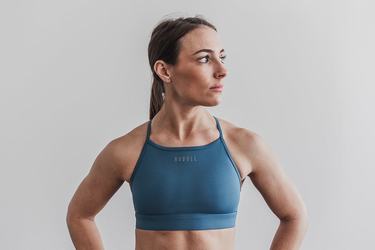 Nobull High-Neck Women's Sports Bras Grey Blue | Australia (GZ8465)